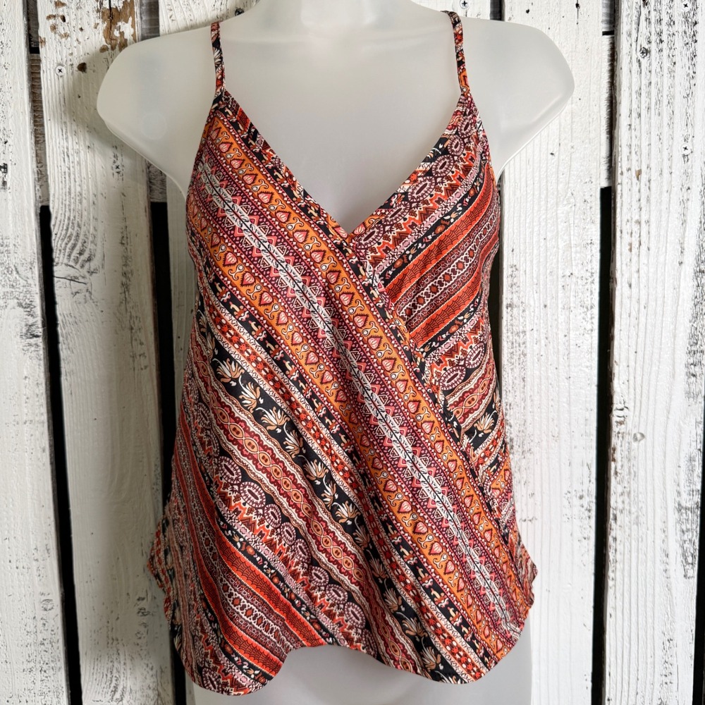 Boho V-neck Tank Top Women Small Hi-Lo Racer Back Lightweight Earth Tones Hippie